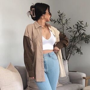 Colorblock Brown Corduroy Shirt